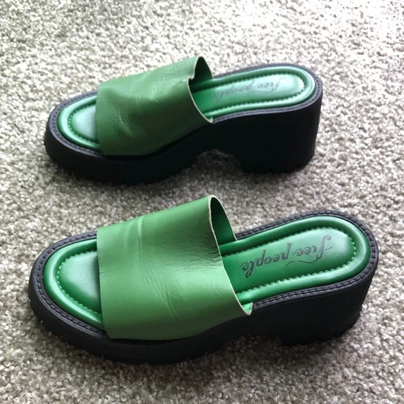 Free People Size EU 38 Winona Kelly Green Leather Slip On Wedge Sandals - Picture 4 of 8